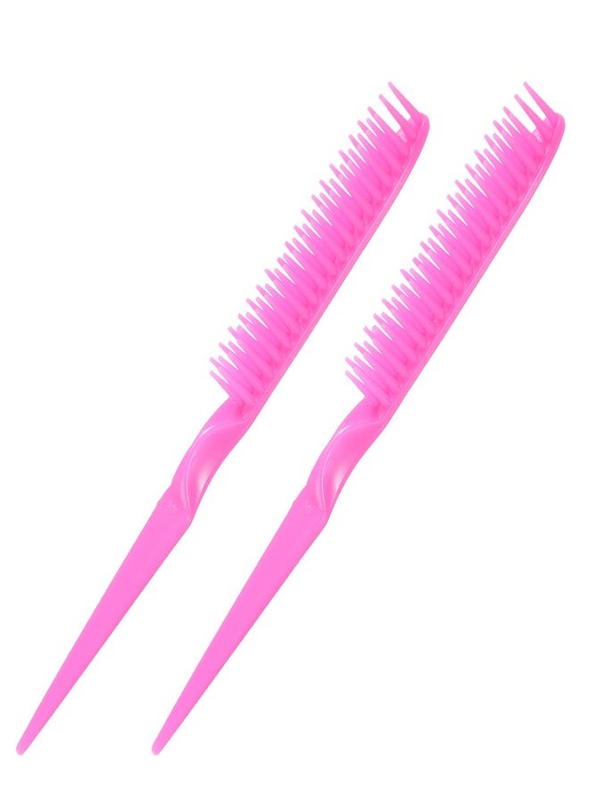 Qulkws 3 Row Hair Comb Set Rat Tail Styling Comb Curly Hair Styling Brush Rose Pink Unbraider Combs for Women Men Detangling Styling(2PCS) - Image 1